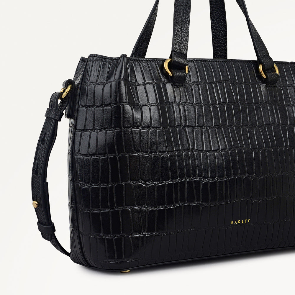Eltham Mews Leather Small Ziptop Satchel Bag in Black - 111961