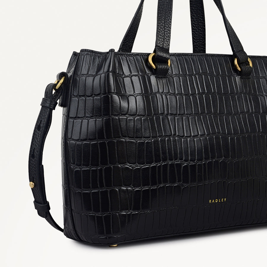 Eltham Mews Leather Small Ziptop Grab Bag in Black - 111961