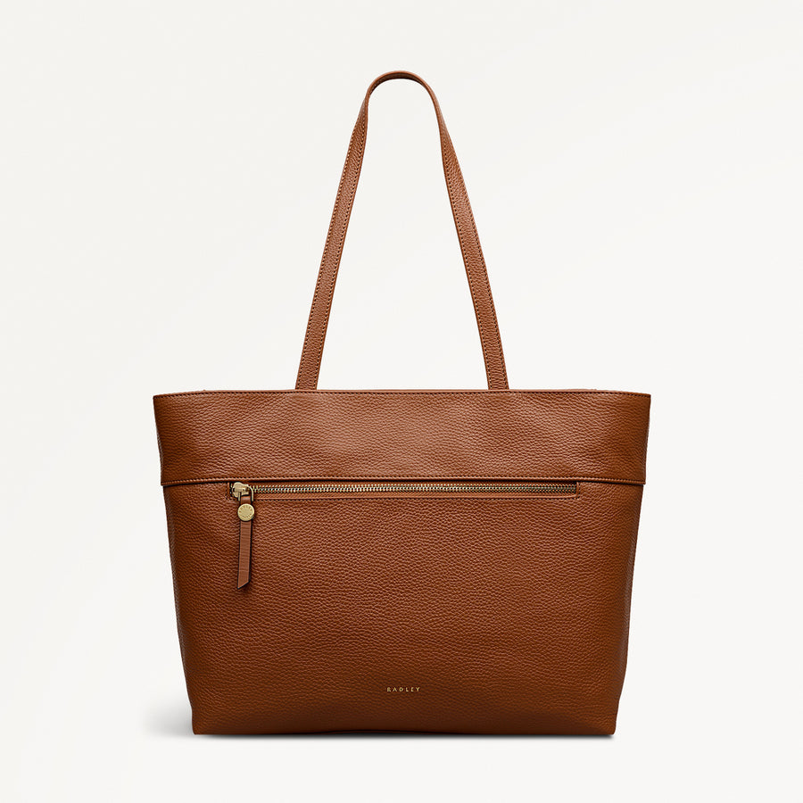 Fountain Road Leather Medium Ziptop Tote Bag in Indus Tan - 111965