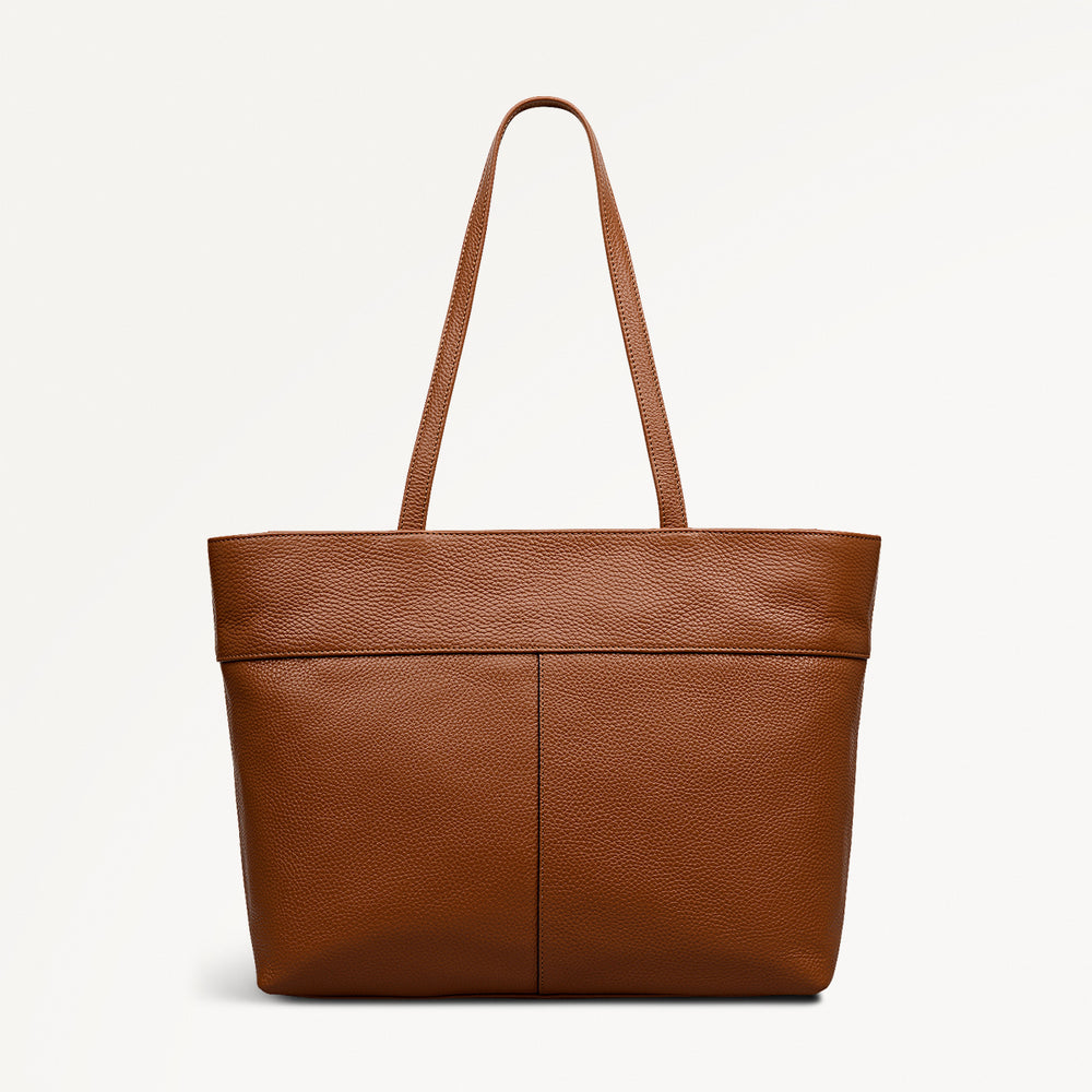 Fountain Road Leather Medium Ziptop Tote Bag in Indus Tan - 111965