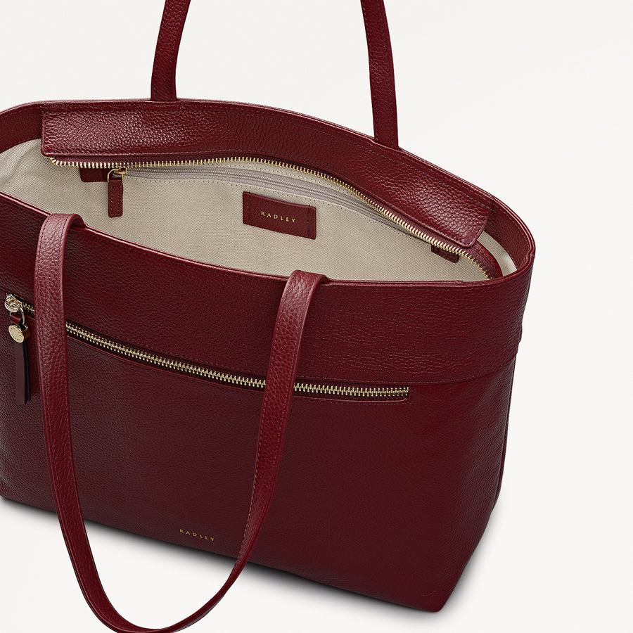 Fountain Road Leather Medium Ziptop Tote Bag in Merlot - 111966