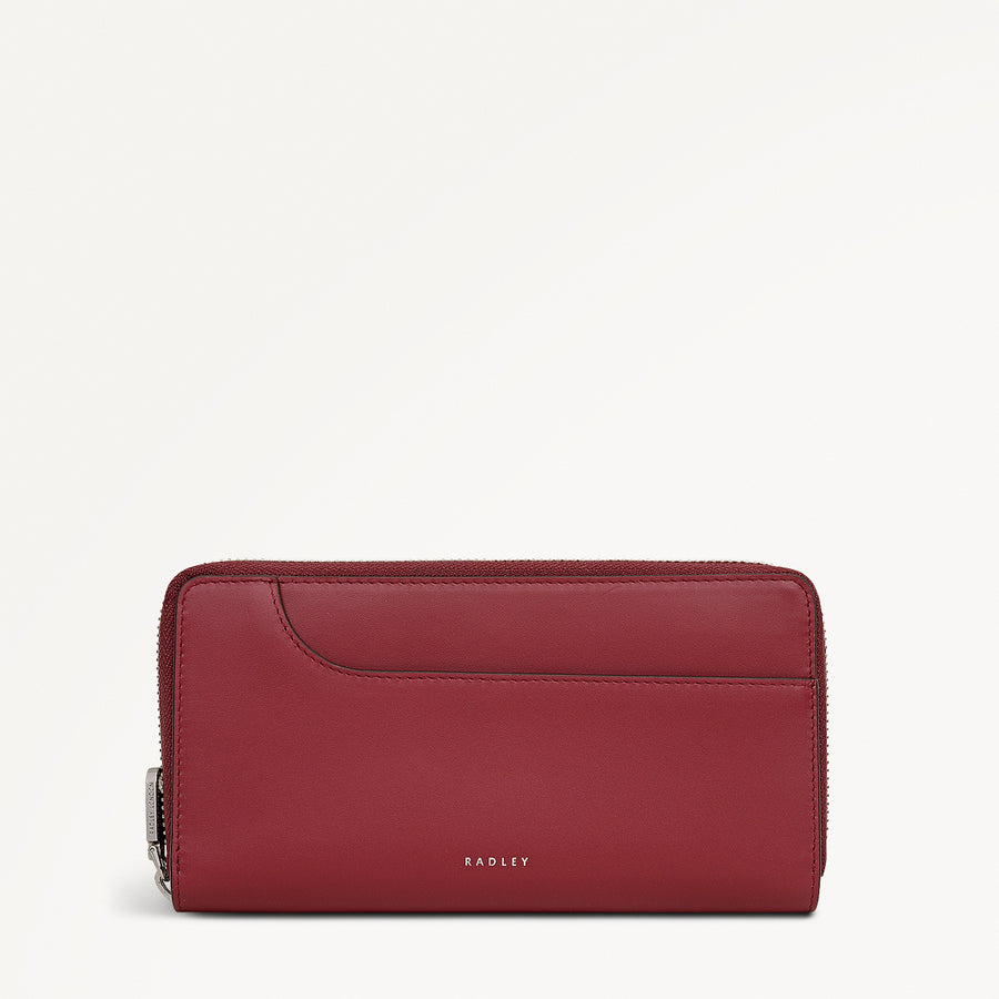 Pockets Leather Large Zip Around Wallet in Carmine - 112070