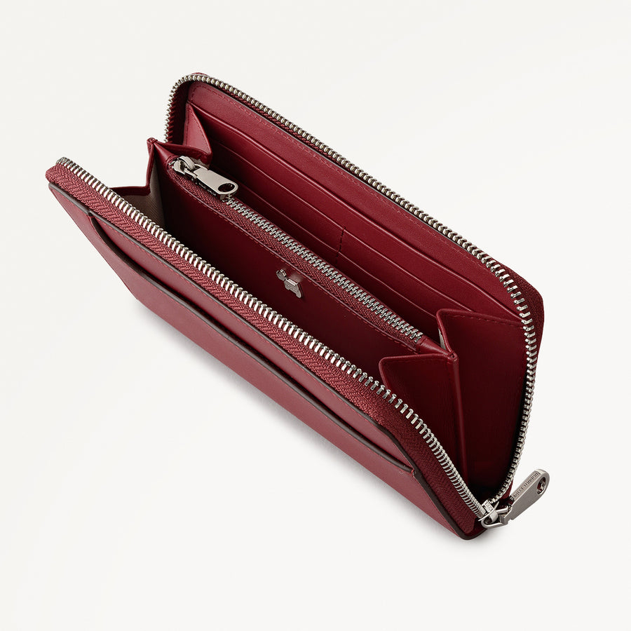 Pockets Leather Large Zip Around Wallet in Carmine - 112070
