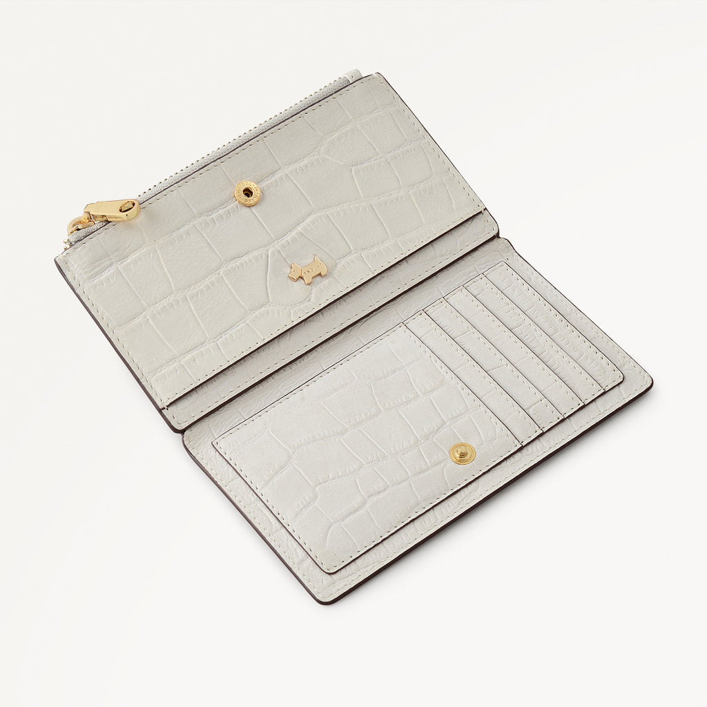 Coin Street Leather Medium Ziptop Wallet in Snow - 112091