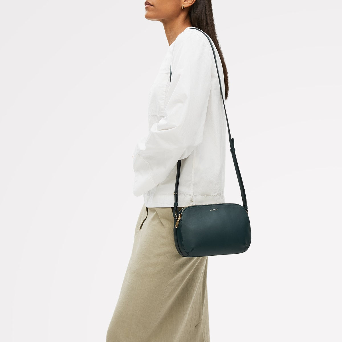 Dukes Place Leather Medium Ziptop Cross Body Bag in Teal - 112122