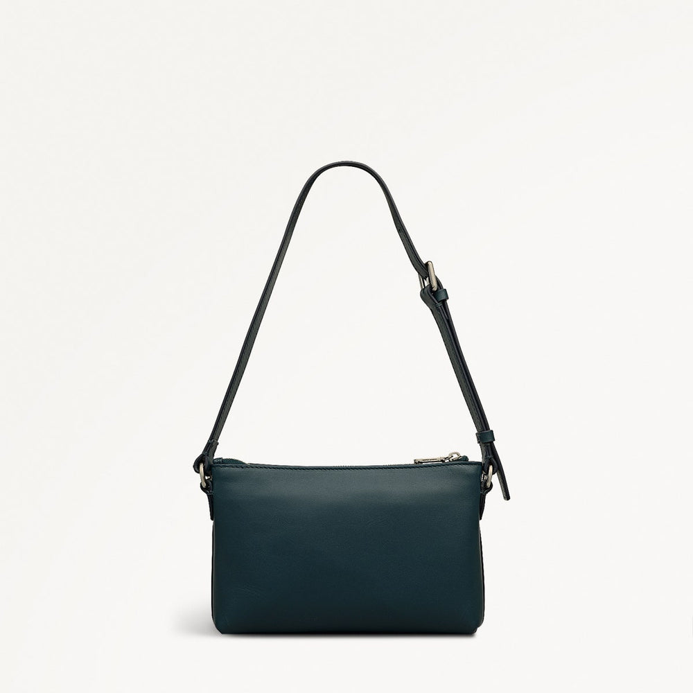 Pockets Leather Mini Ziptop EW Shoulder Bag in Teal - 112136