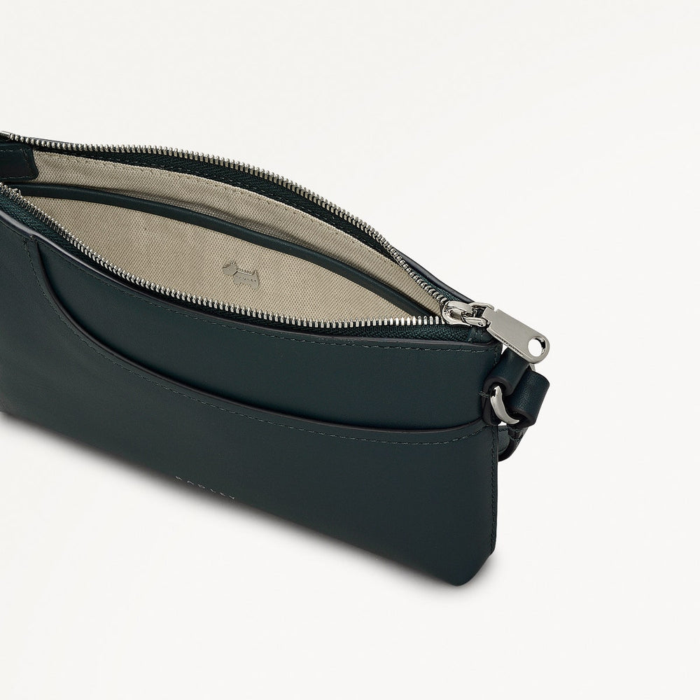 Pockets Leather Mini Ziptop EW Shoulder Bag in Teal - 112136