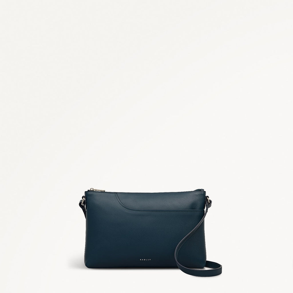 Pockets Leather Medium Ziptop EW Cross Body Bag in Teal - 112137