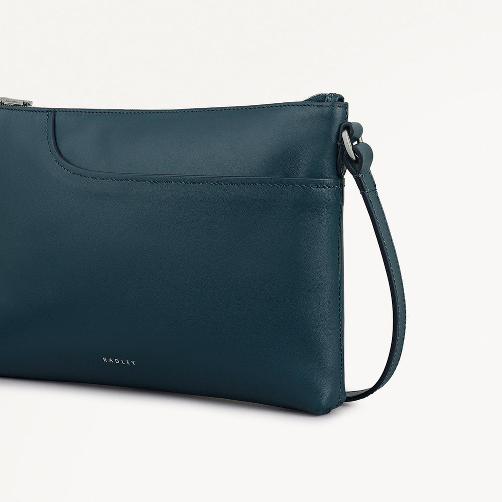 Pockets Leather Medium Ziptop EW Cross Body Bag in Teal - 112137