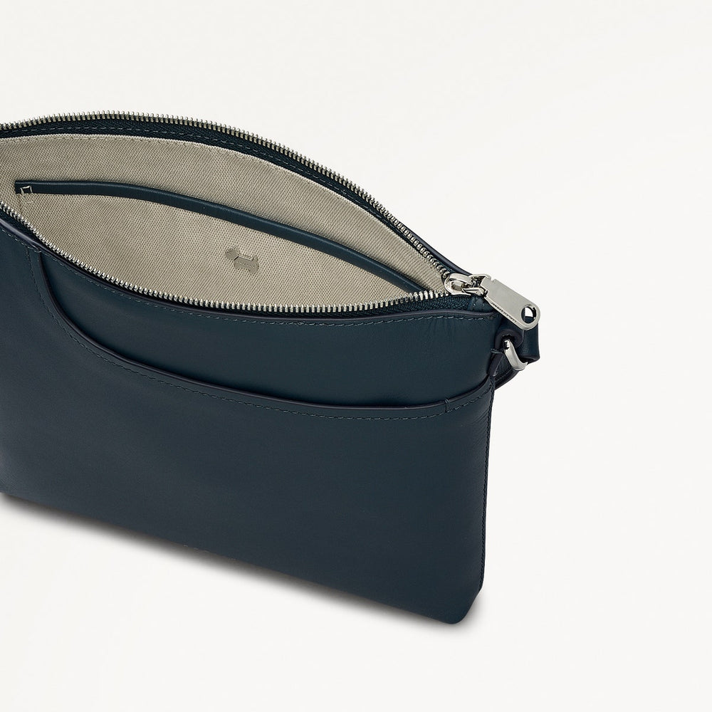 Pockets Leather Small Ziptop NS Cross Body Bag in Teal - 112138