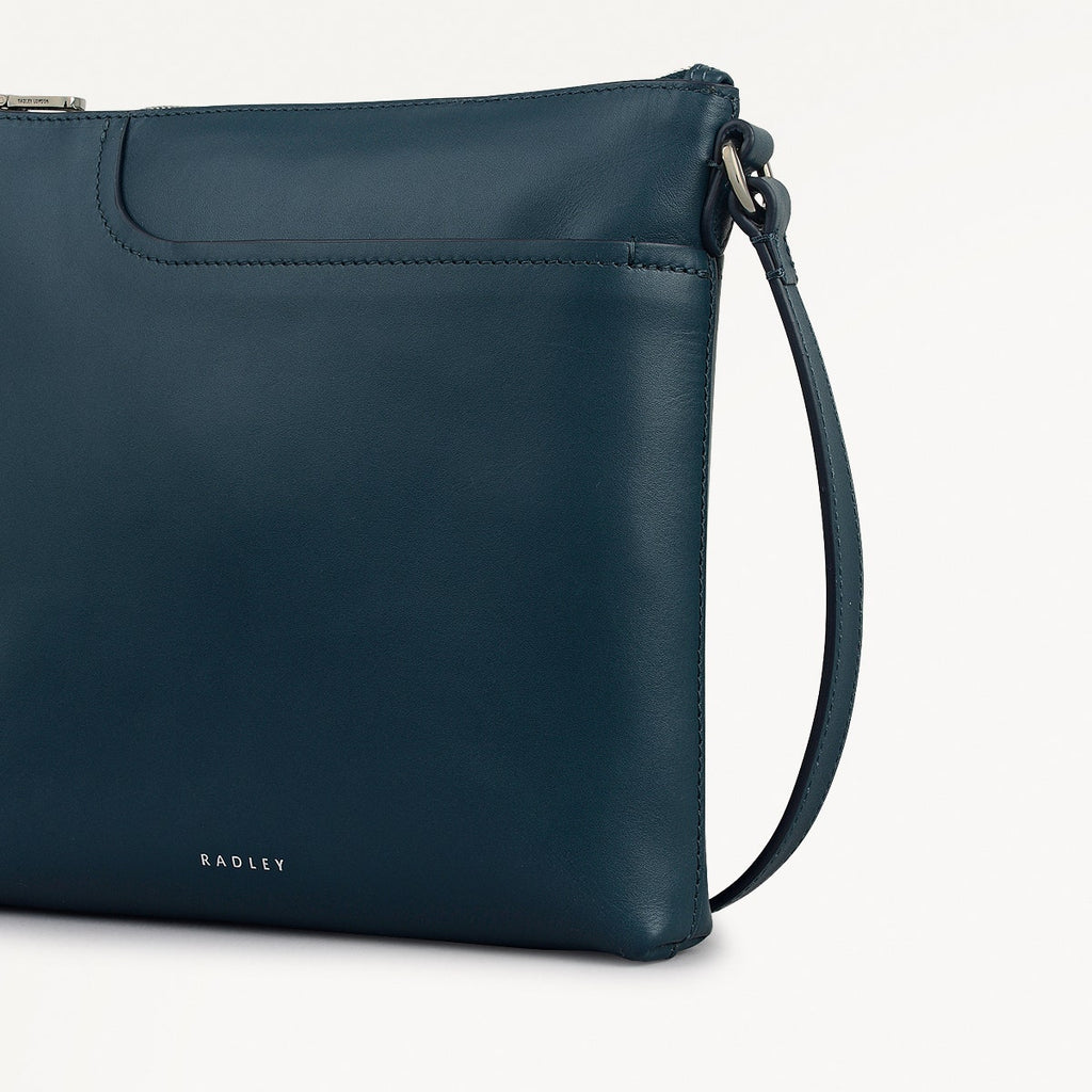 Pockets Leather Small Ziptop NS Cross Body Bag in Teal - 112138