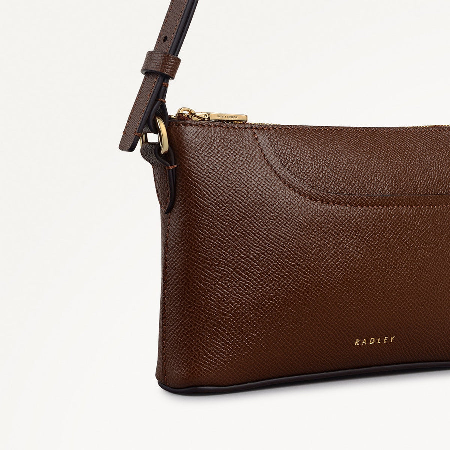 Pockets Leather Mini Ziptop Ew Shoulder Bag in Chocolate - 112140