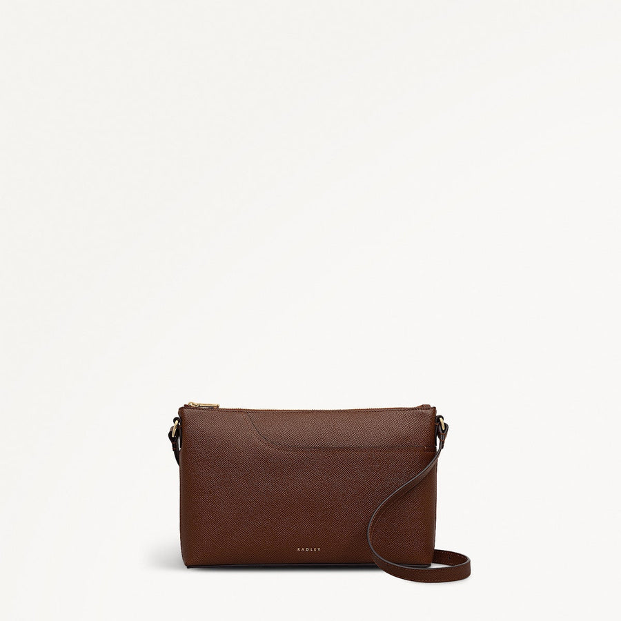 Pockets Leather Medium Ziptop Ew Cross Body Bag in Chocolate - 112141