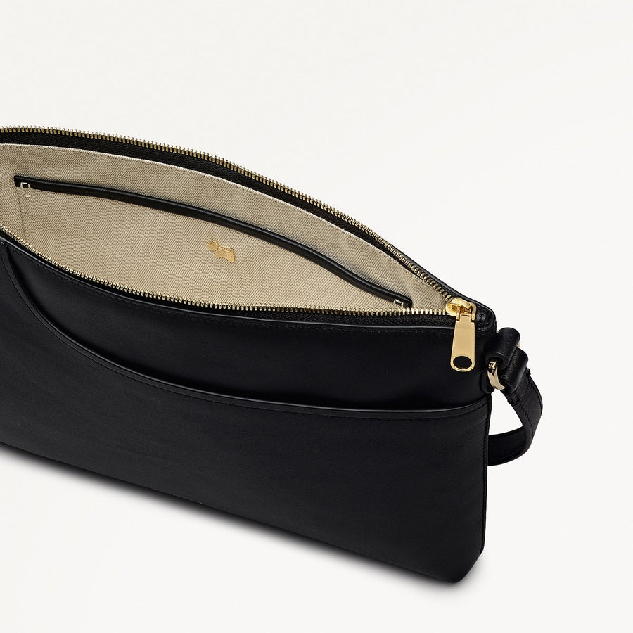 Pockets Leather Medium Ziptop EW Cross Body Bag in Black - 112145