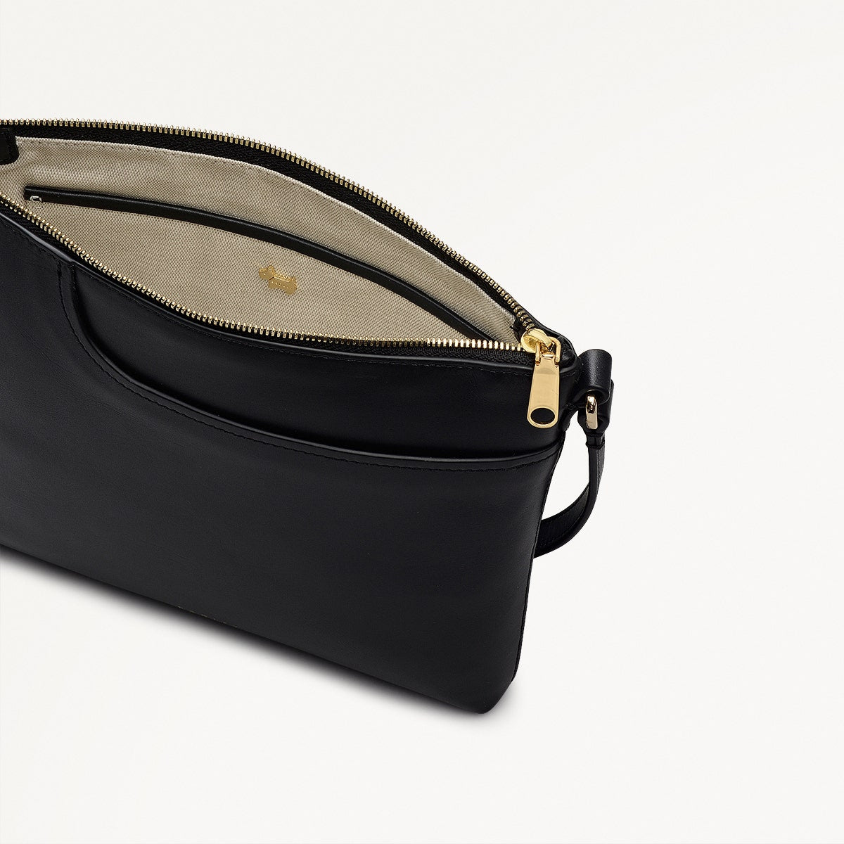 Pockets Leather Small Ziptop NS Cross Body Bag in Black - 112146