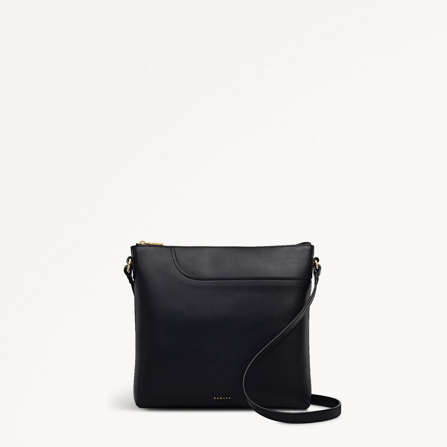 Pockets Leather Large Ziptop NS Cross Body Bag in Black - 112147