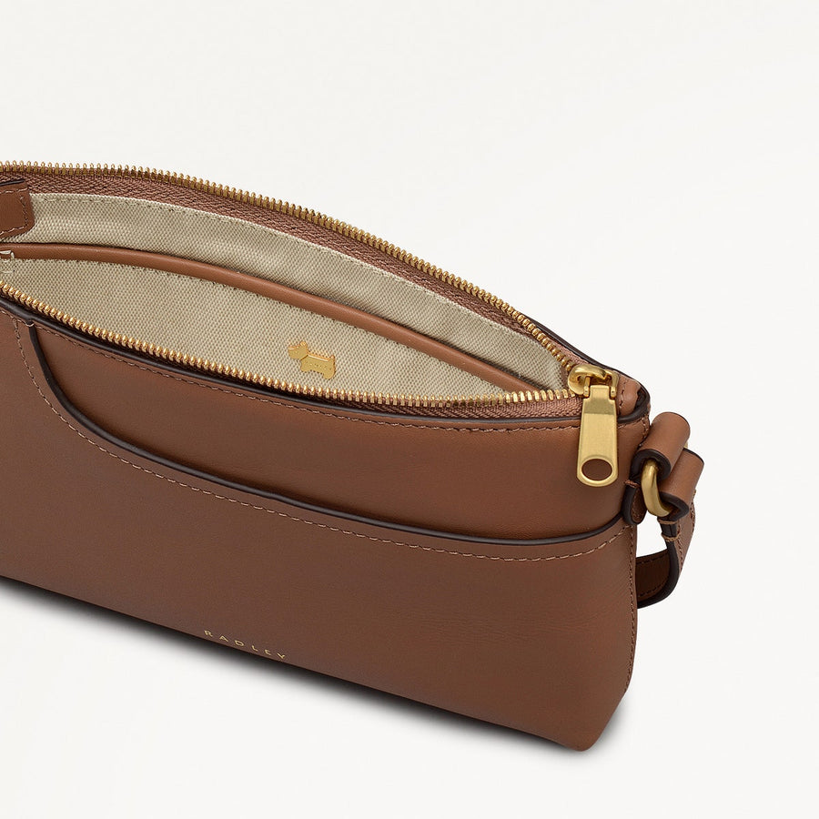 Pockets Leather Mini Ziptop Ew Shoulder Bag in Saddle - 112152