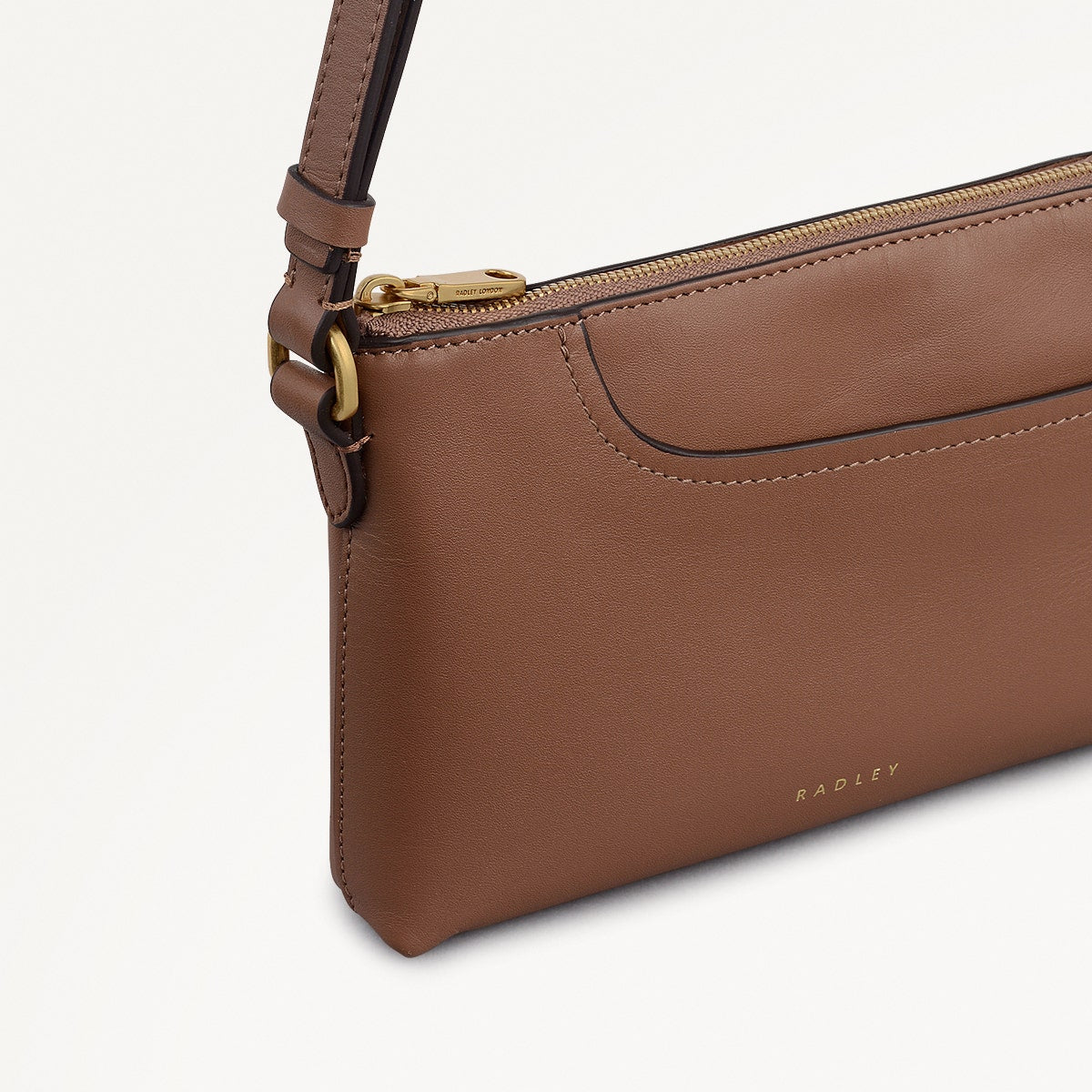 Pockets Leather Mini Ziptop Ew Shoulder Bag in Saddle - 112152