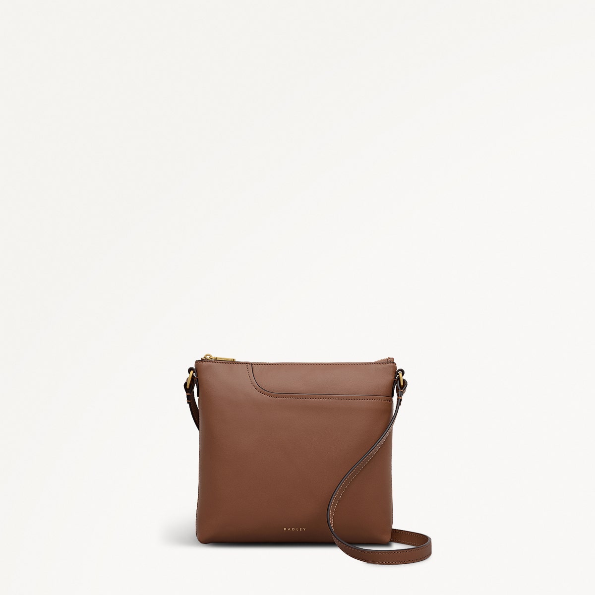 Pockets Leather Small Ziptop NS Cross Body Bag in Saddle - 112154