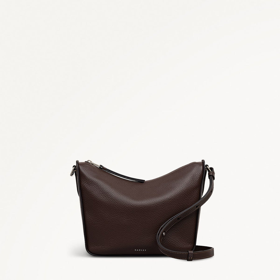 Oak Street Leather Medium Ziptop Cross Body Bag in Dark Oak - 112157