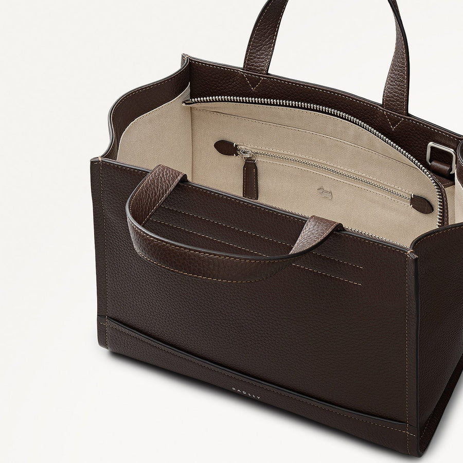 Oak Street Leather Medium Ziptop Grab Bag in Dark Oak - 112158