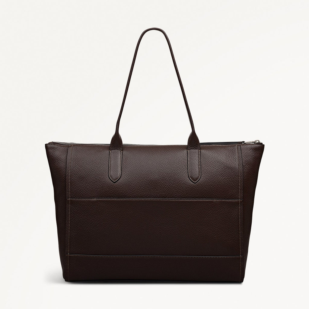 Oak Street Leather Medium Ziptop Tote Bag in Dark Oak - 112159