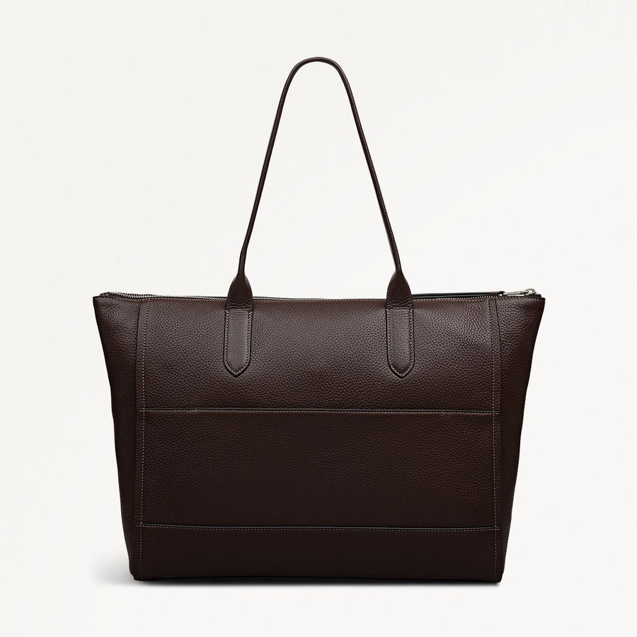 Oak Street Leather Medium Ziptop Tote Bag in Dark Oak - 112159