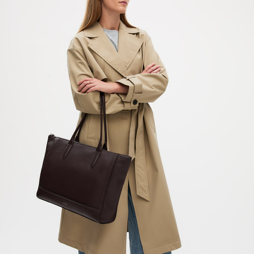 Oak Street Leather Medium Ziptop Tote Bag in Dark Oak - 112159