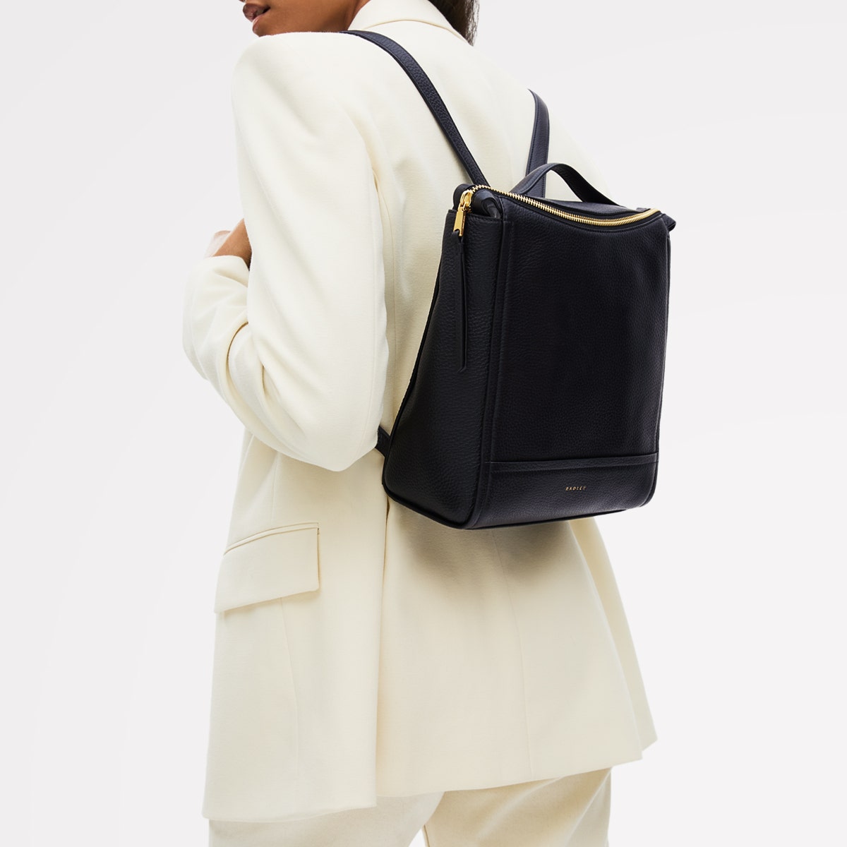 Oak Street Leather Small Ziptop Backpack In Black - 112162