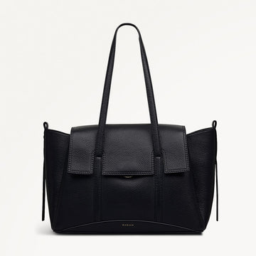 The Chancery Leather Medium Flapover Shoulder Bag in Black - 112164