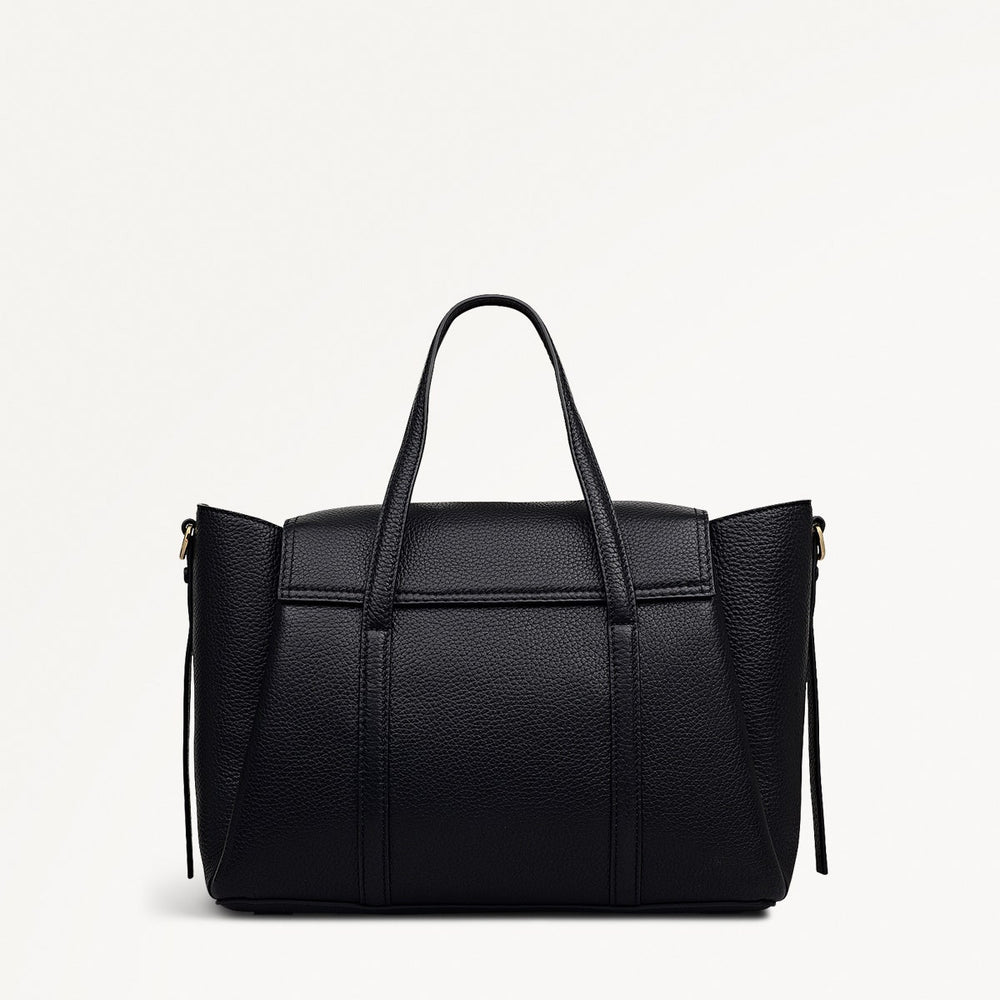The Chancery Leather Medium Flapover Satchel Bag in Black - 112165