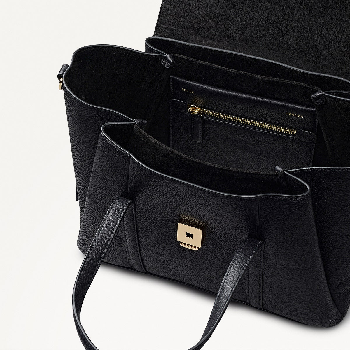 The Chancery Leather Medium Flapover Satchel Bag in Black - 112165