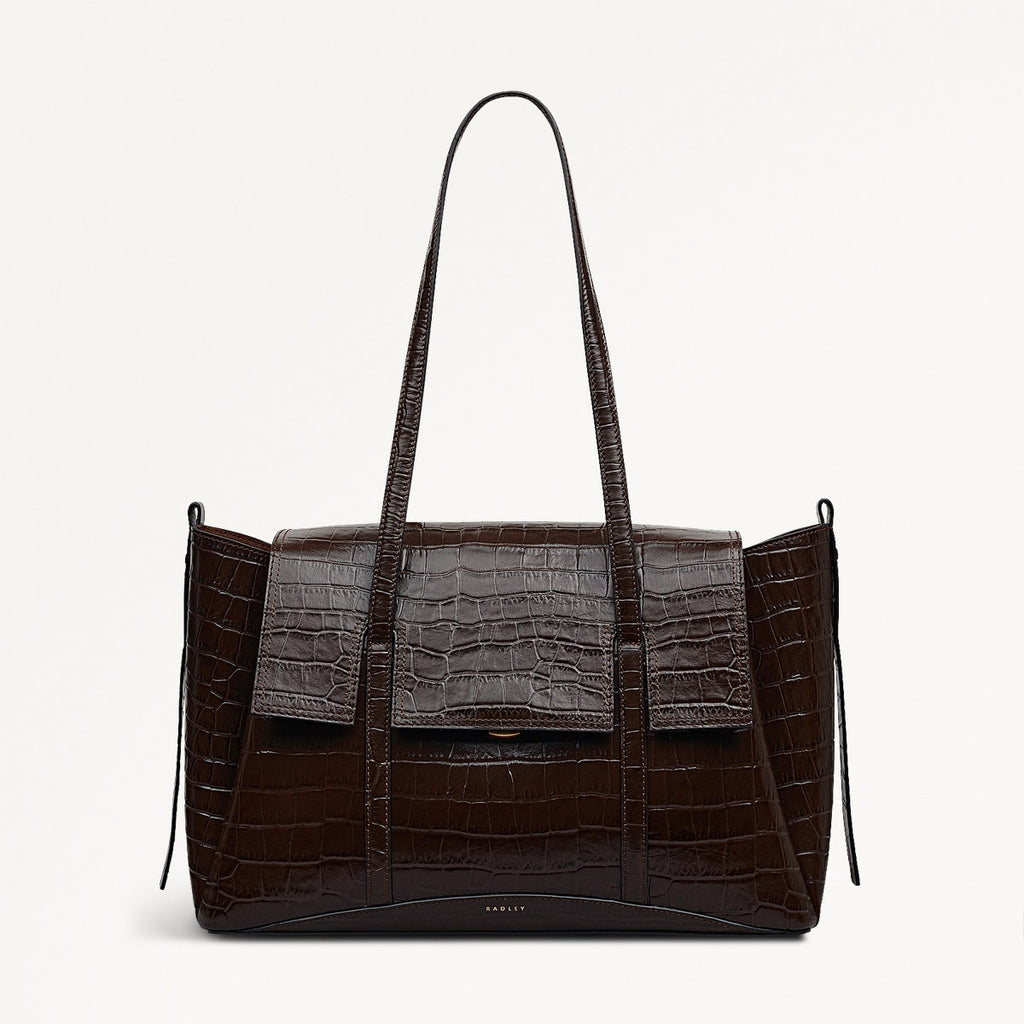 The Chancery Leather Large Flapover Shoulder Bag in Dark Oak - 112166