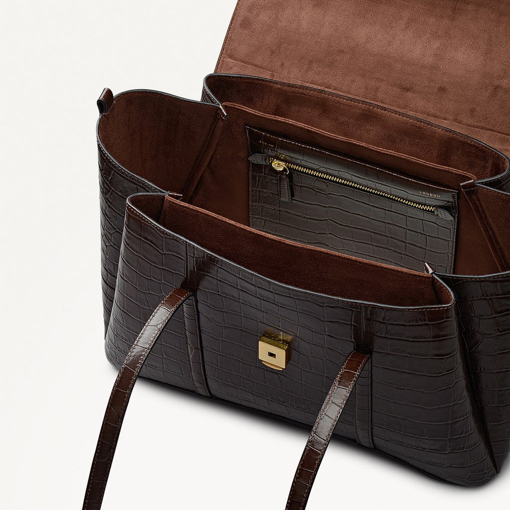 The Chancery Leather Large Flapover Shoulder Bag in Dark Oak - 112166