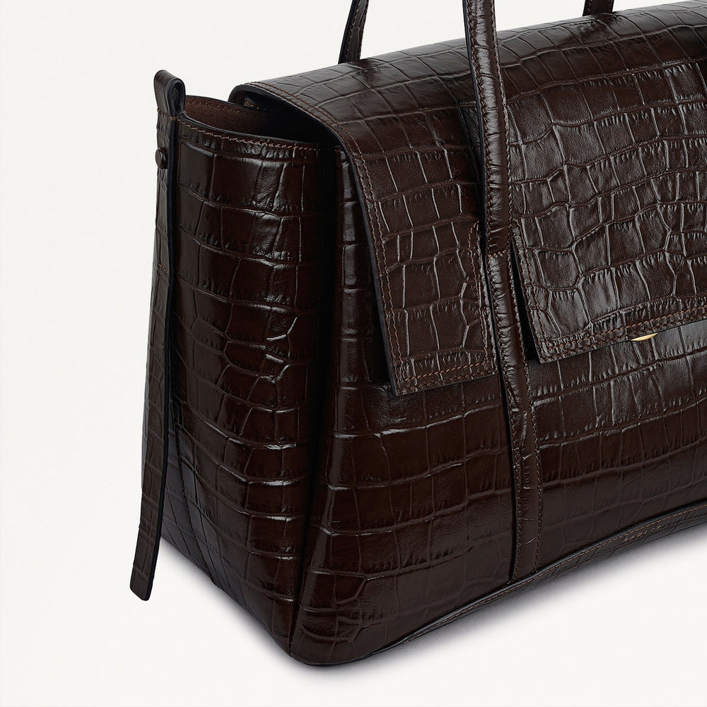 The Chancery Leather Large Flapover Shoulder Bag in Dark Oak - 112166