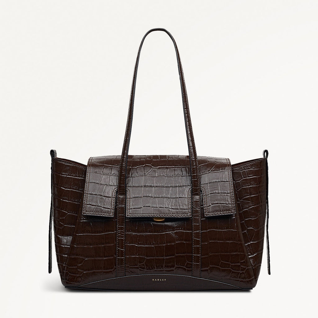 The Chancery Leather Medium Flapover Shoulder Bag in Dark Oak - 112167