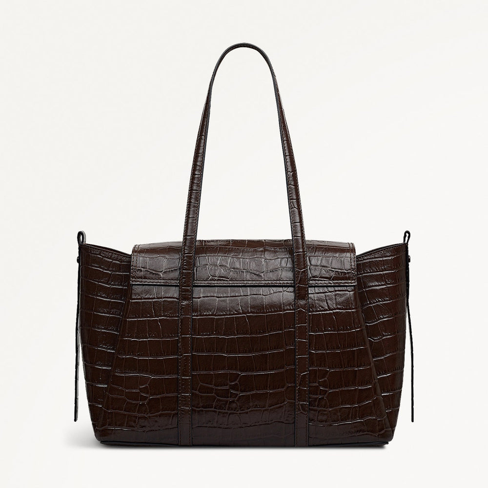 The Chancery Leather Medium Flapover Shoulder Bag in Dark Oak - 112167