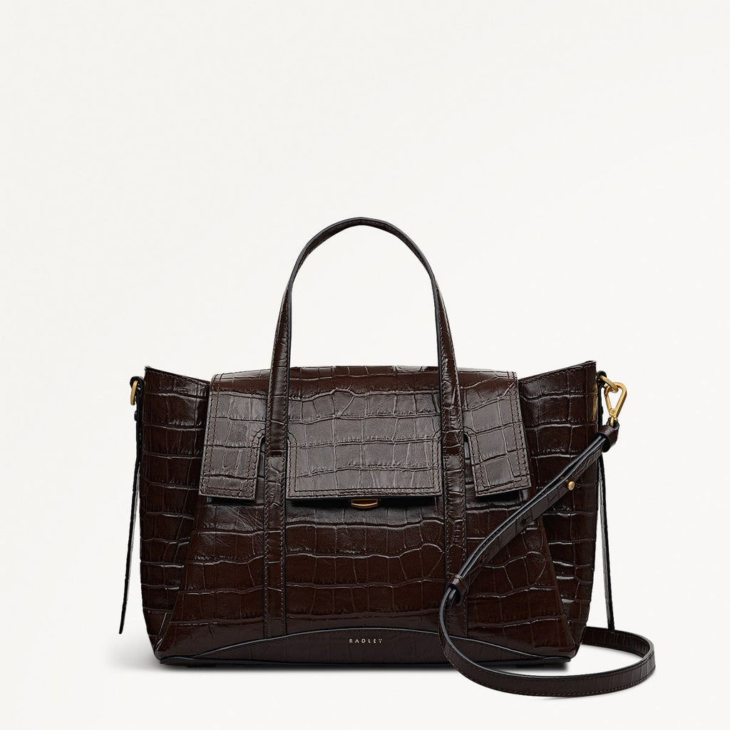 The Chancery Leather Medium Flapover Grab Bag in Dark Oak - 112168