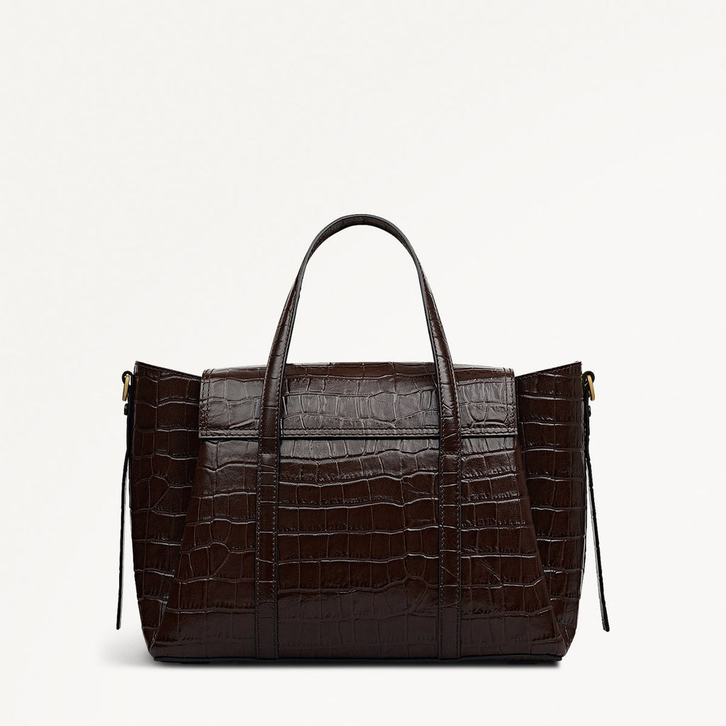 The Chancery Leather Medium Flapover Grab Bag in Dark Oak - 112168