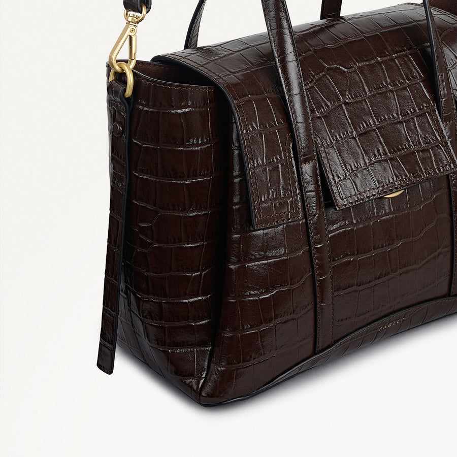 The Chancery Leather Medium Flapover Grab Bag in Dark Oak - 112168