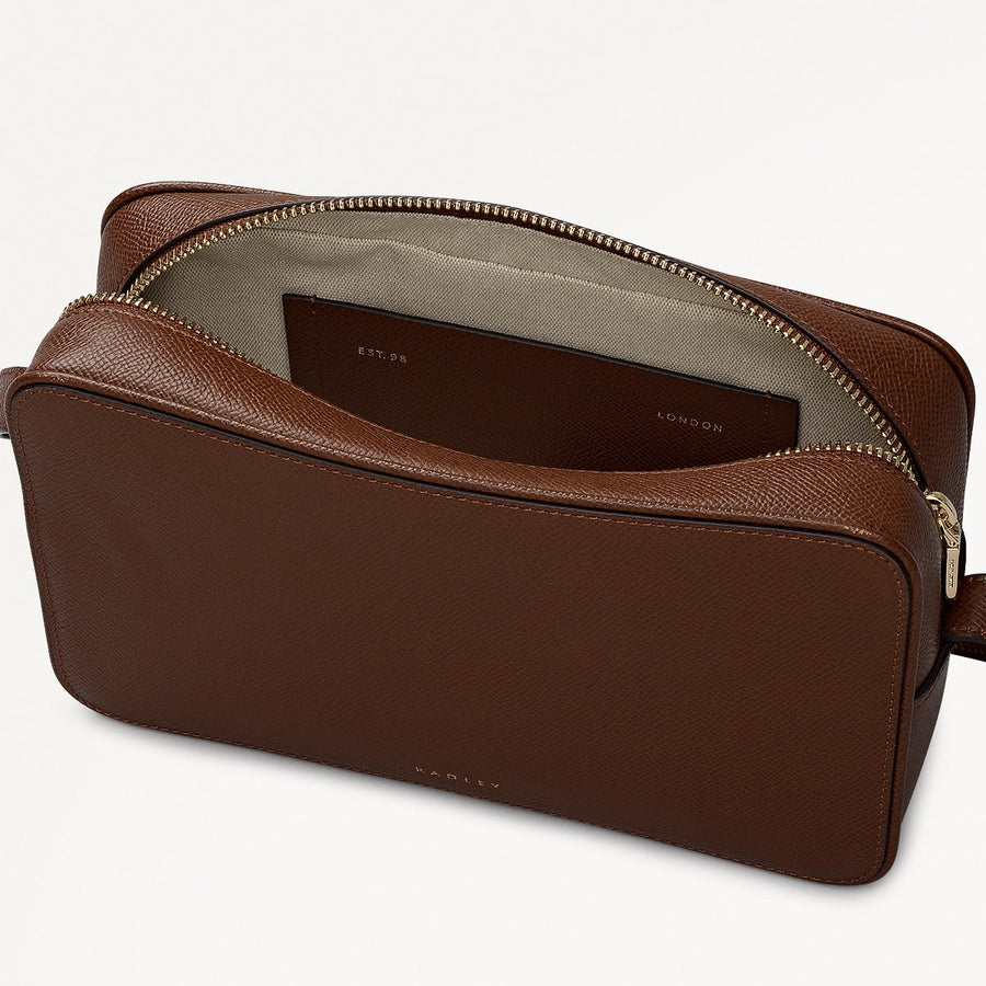 Duchess Close Leather Small Ziptop Cross Body Bag in Chocolate - 112177