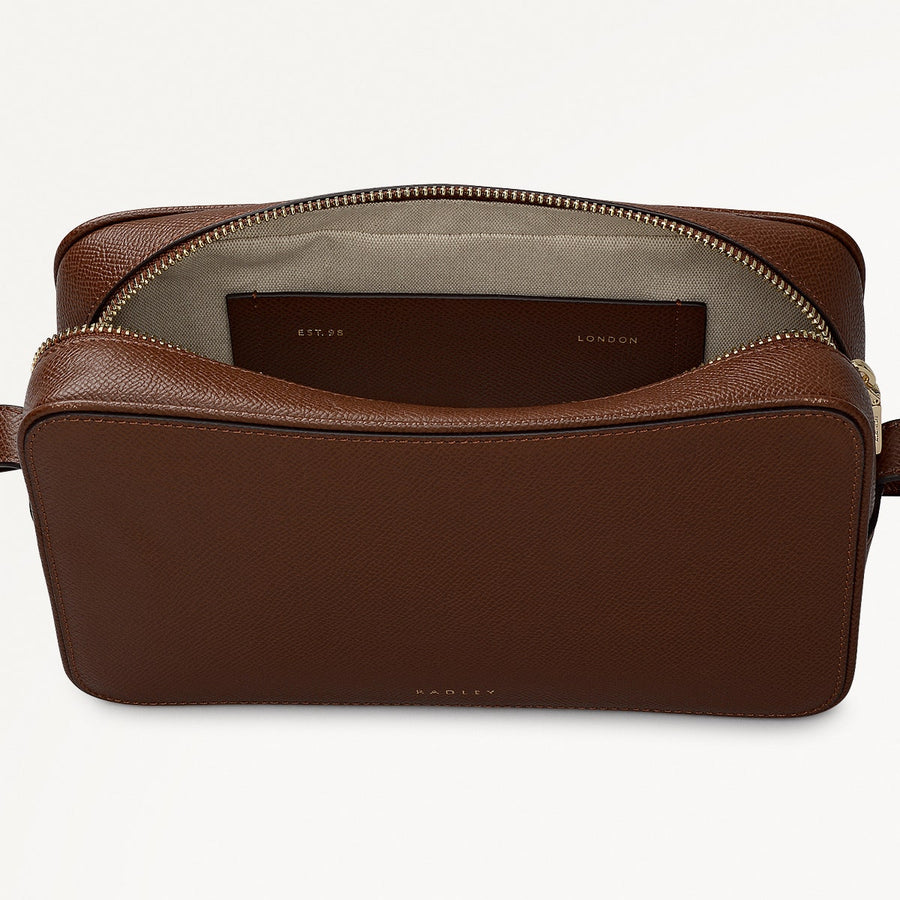 Duchess Close Leather Small Ziptop Cross Body Bag in Chocolate - 112177