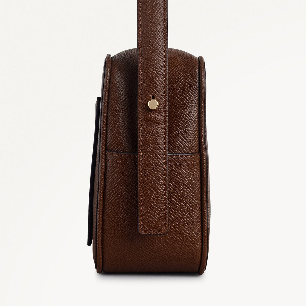 Duchess Close Leather Small Ziptop Cross Body Bag in Chocolate - 112177