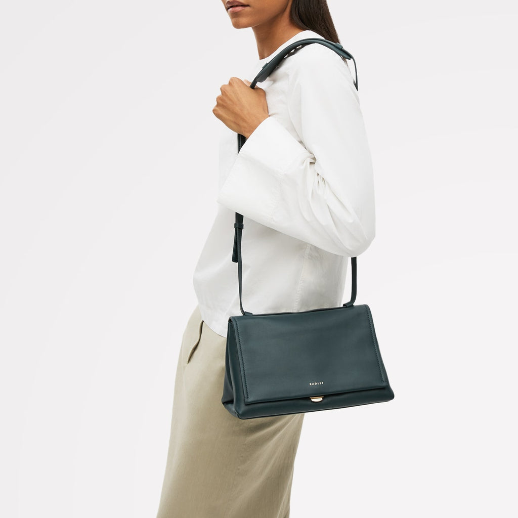 Mercer Street Leather Medium Flapover Shoulder Bag in Teal - 112178