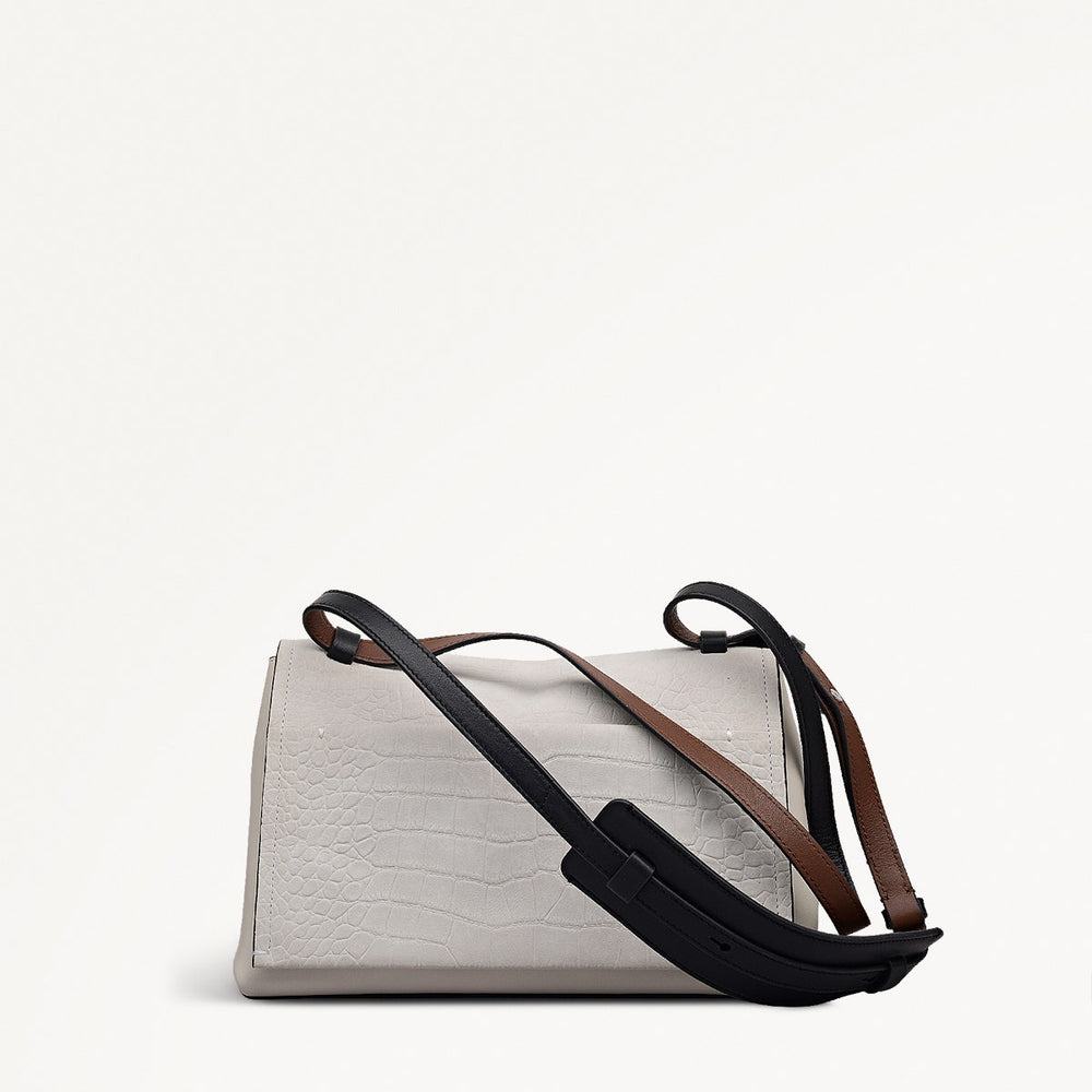 Mercer Street Faux Croc Medium Flapover Shoulder Bag in Snow - 112181