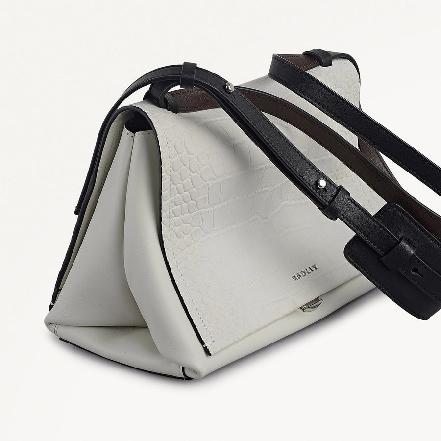 Mercer Street Faux Croc Medium Flapover Shoulder Bag in Snow - 112181