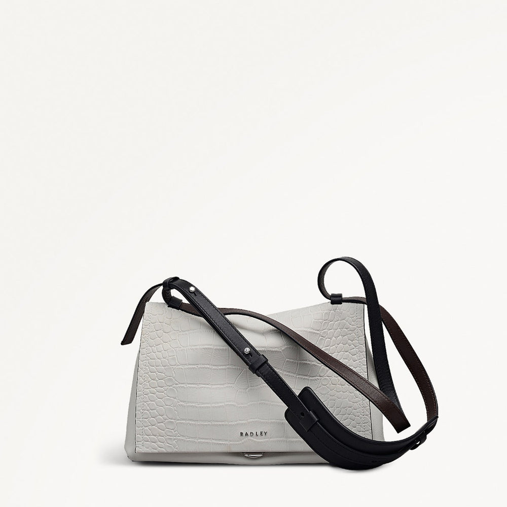 Mercer Street Faux Croc Medium Flapover Shoulder Bag in Snow - 112181
