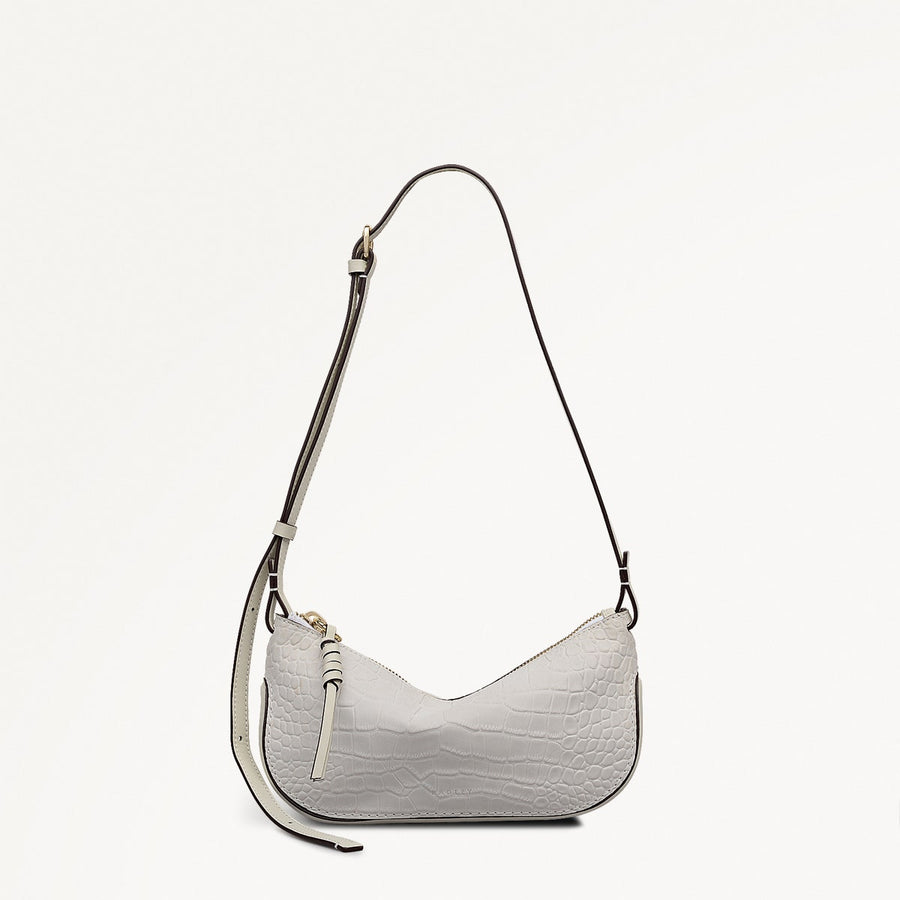 The Iris Leather Small Ziptop Cross Body Bag in Snow - 112185