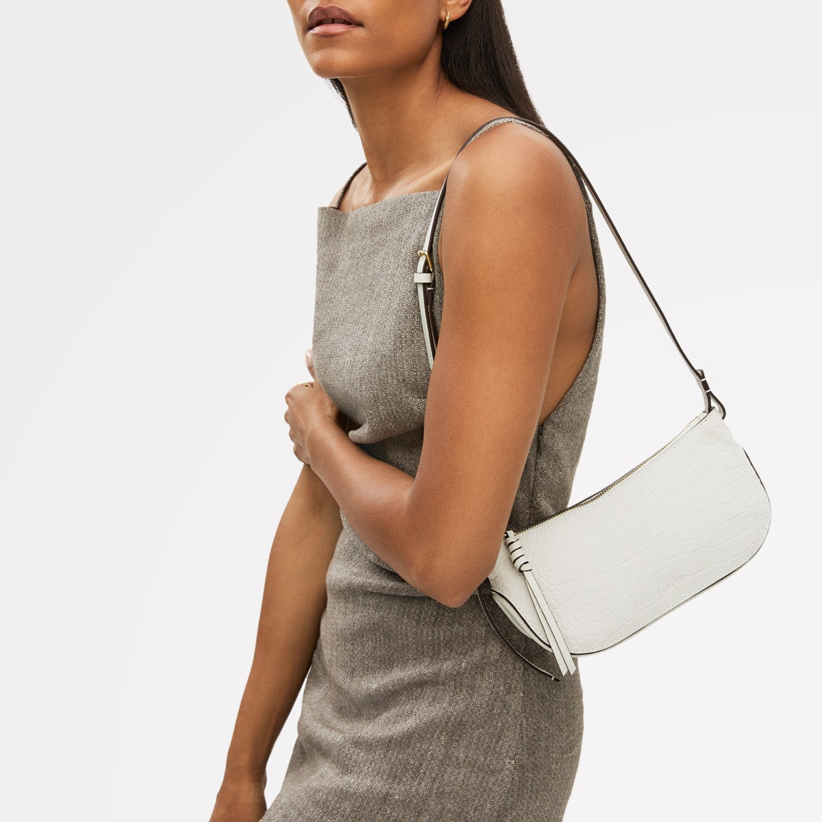 The Iris Leather Small Ziptop Cross Body Bag in Snow - 112185