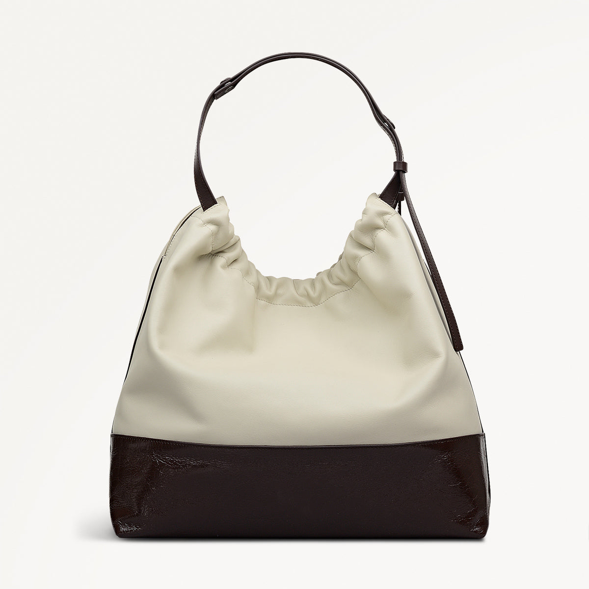 The Portobello Leather Large Drawstring Shoulder Bag in Snow - 112189